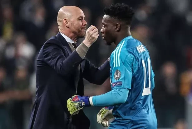 Ten Hag từng là thầy của Onana tại Ajax. ẢNH: GETTY