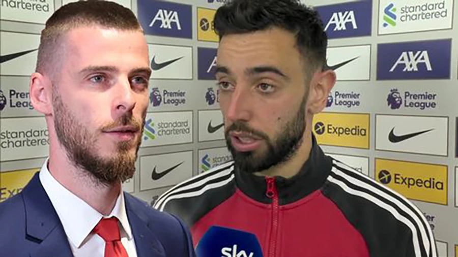 Bruno Fernandes có vẻ bất mãn với lãnh đạo MU vì để De Gea ra đi. ẢNH: MIRROR