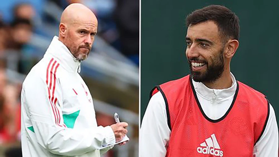 Ten Hag chỉ định Bruno Fernandes là tân đội trưởng MU. ẢNH: MIRROR
