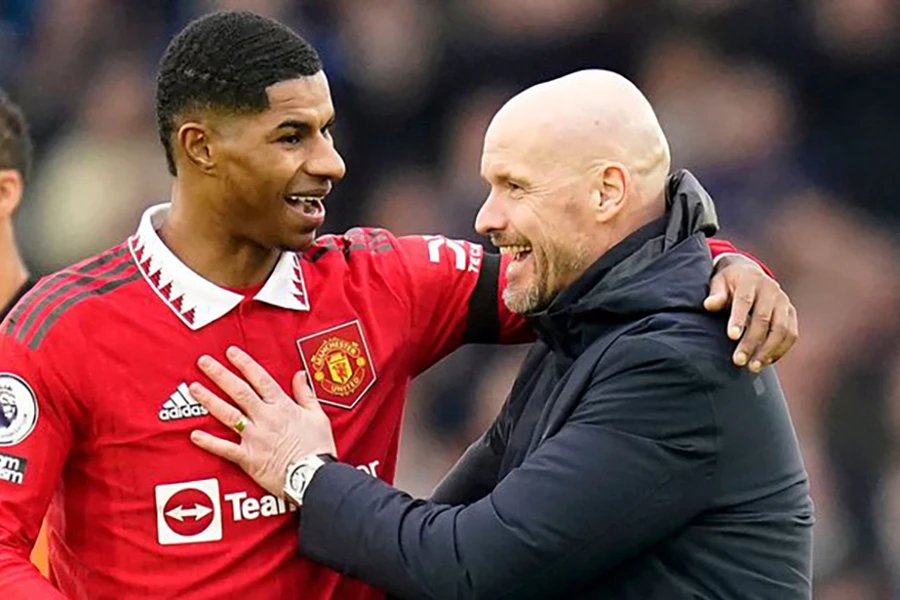 Sự tuân thủ kỷ luật và công bằng của Ten Hag đã giúp Rashford và MU chơi thăng hoa. ẢNH: GETTY