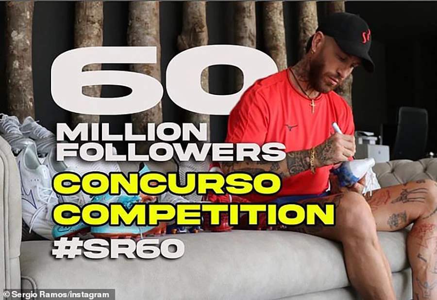 Ramos ăn mừng việc đạt mốc 60 triệu lượt theo dõi. ẢNH: INSTAGRAM RAMOS