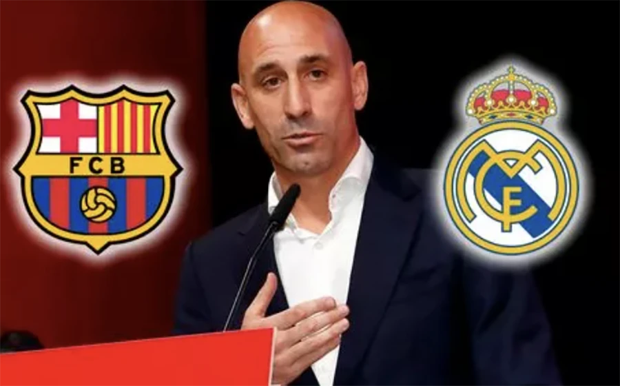 LĐBĐ Tây Ban Nha do ông Luis Rubiales đứng đầu yêu cầu loại mình khỏi UEFA, nó sẽ khiến Real Madrid và Barcelona bị loại khỏi Champions League. ẢNH: DAILY STAR