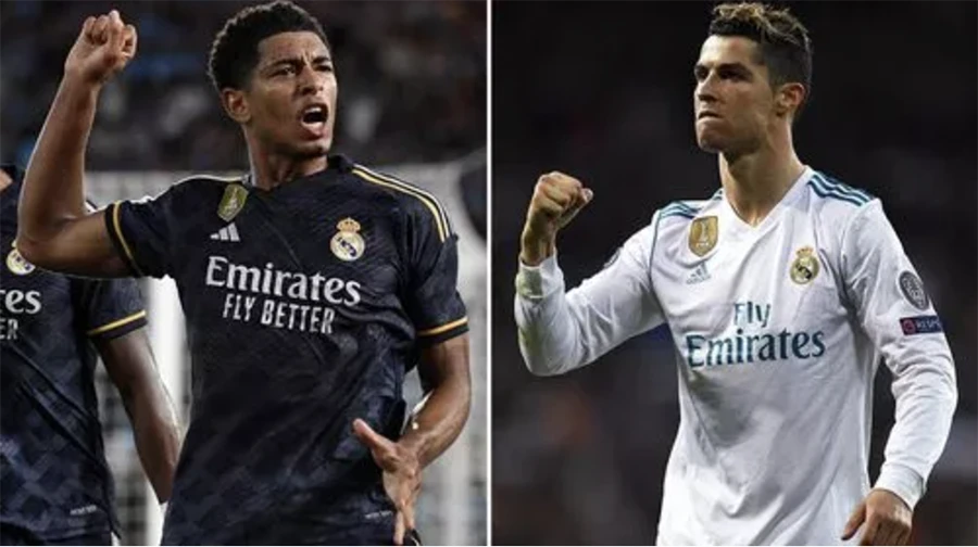 Bellingham san bằng kỷ lục ghi bàn của Ronaldo ở Real Madrid. ẢNH: MIRROR