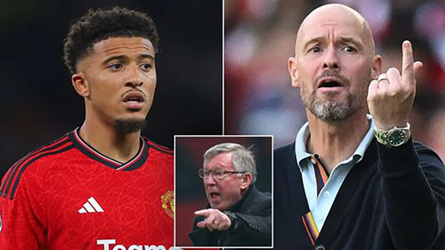Robbie Savage cho rằng HLV Erik ten Hag của Manchester United có lỗi vì khiêu khích Jadon Sancho và phớt lờ lời khuyên của Sir Alex Ferguson. ẢNH: MIRROR