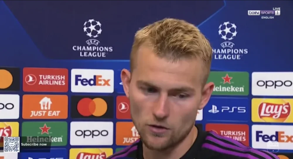 De Ligt thất vọng cho biết trọng tài biên đã xin lỗi anh. ẢNH: beINSPORTS
