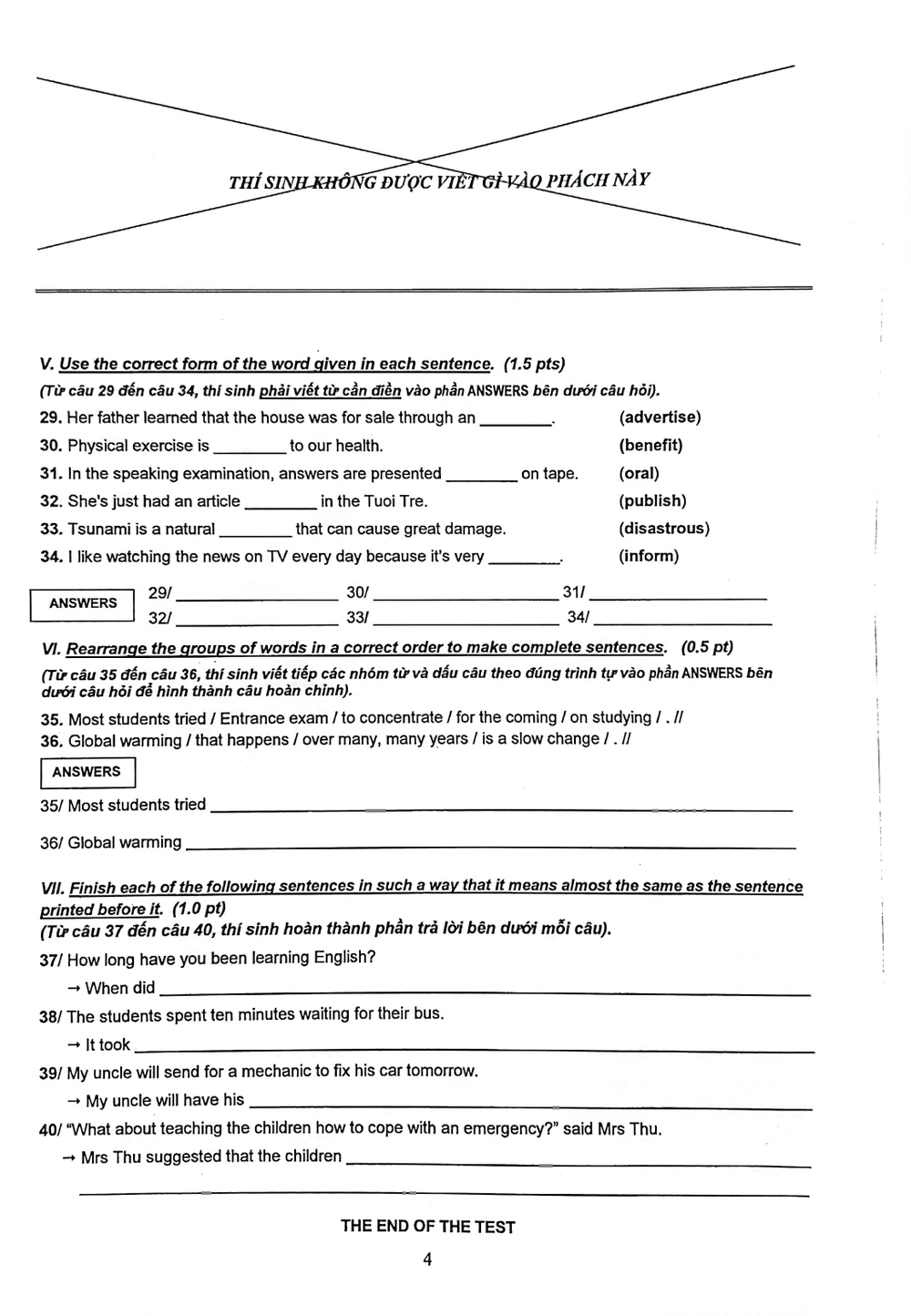 Đề thi môn tiếng Anh Đề thi môn tiếng Anh