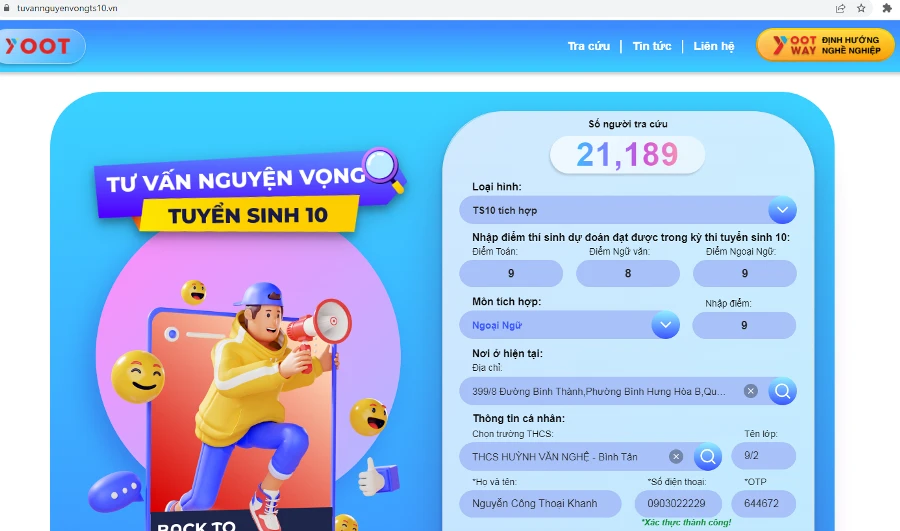 Trang website tư vấn tuyển sinh vào lớp 10 của Sở GD&amp;ĐT TP.HCM. Ảnh: NGUYỄN QUYÊN