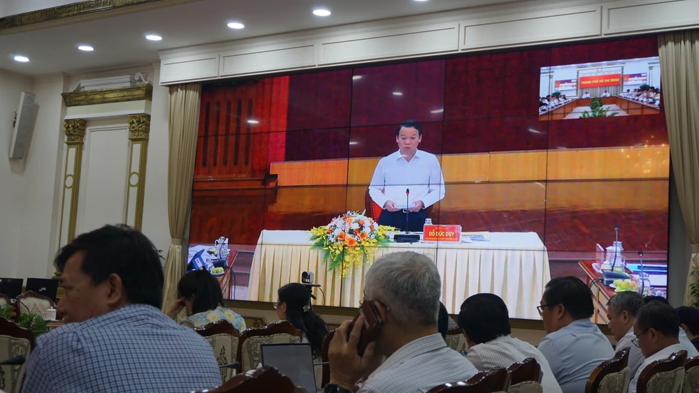 Ông Đỗ Đức Duy, Bí thư tỉnh uỷ tỉnh Yên Bái phát biểu tại hội nghị. Ảnh chụp màn hình: NGUYỄN QUYÊN