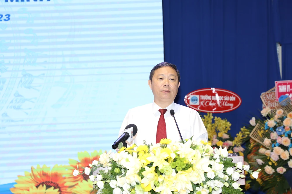 Phó Chủ tịch UBND TP.HCM Dương Anh Đức phát biểu tại hội nghị. Ảnh: SỞ GD&amp;ĐT TP.HCM