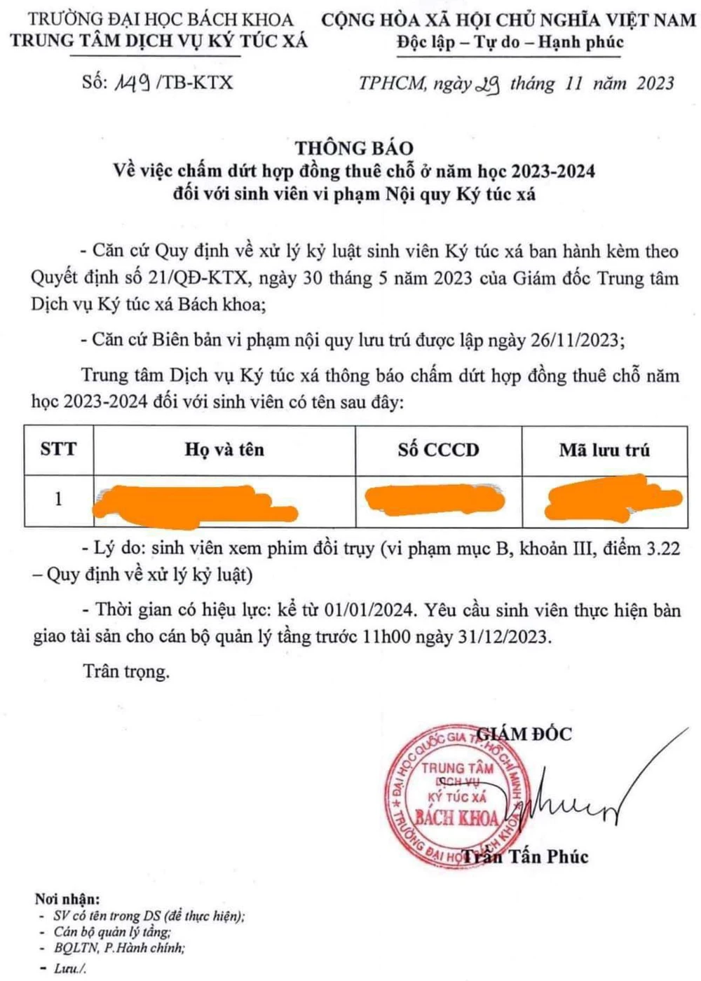 sinh viên bị đuổi khỏi ký túc xá Bách Khoa