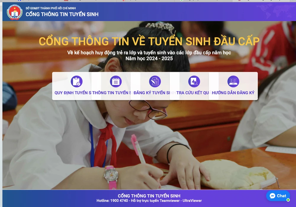 Cổng thông tin tuyển sinh tuyển sinh lớp 1, lớp 6 ở TP.HCM. Ảnh: CHỤP MÀN HÌNH