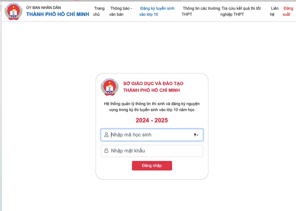 đăng ký tuyển sinh vào lớp 10
