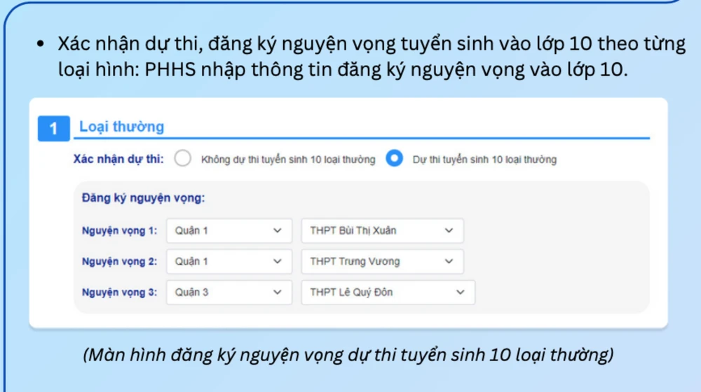 đăng ký tuyển sinh vào lớp 10