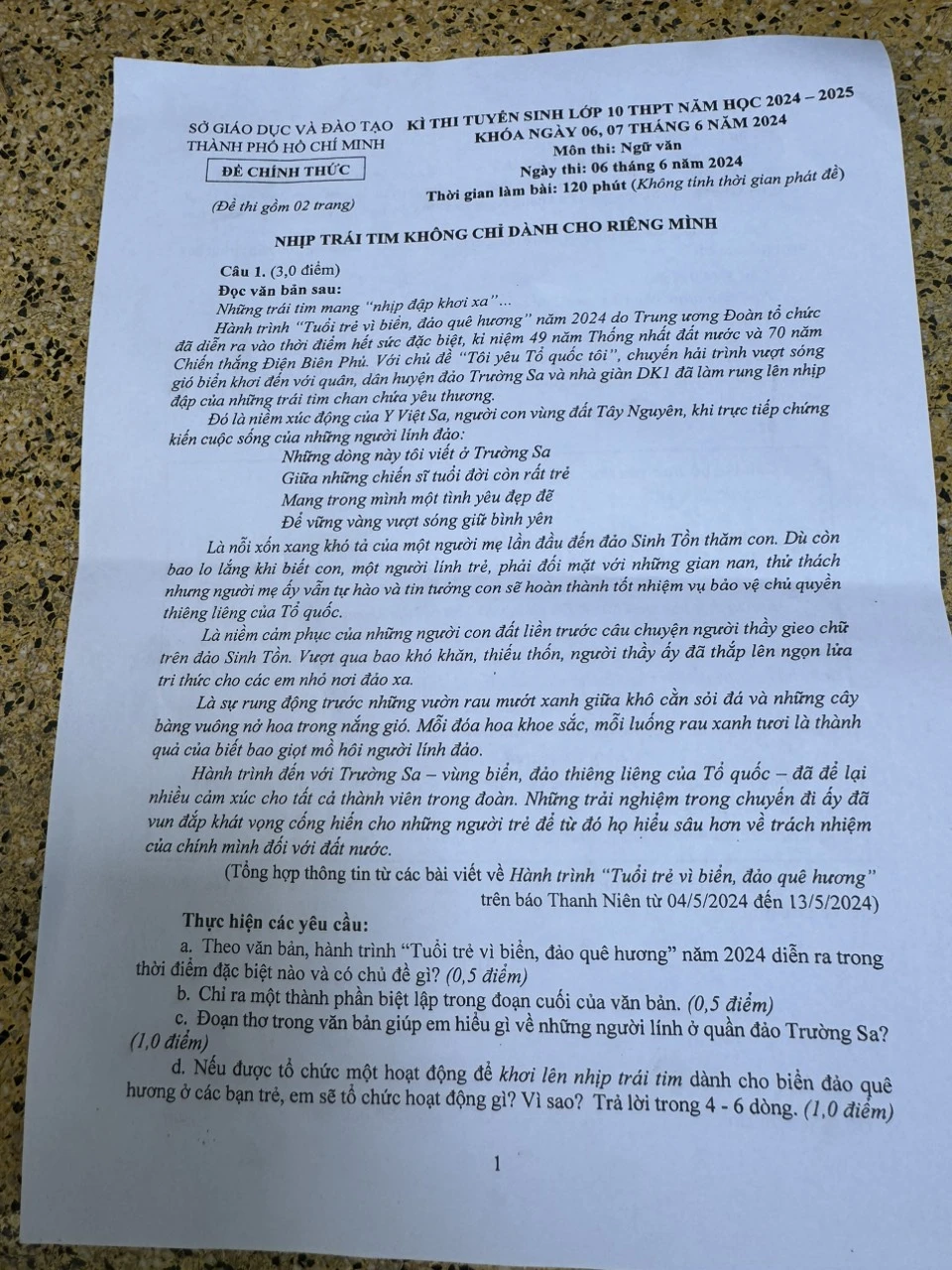 Đề Văn thi vào lớp 10