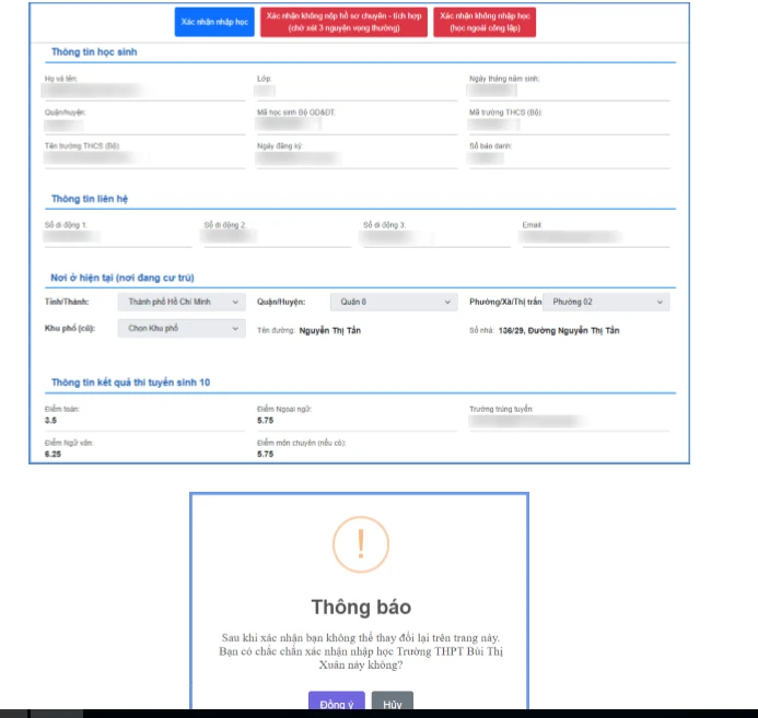 xác nhận nhập học