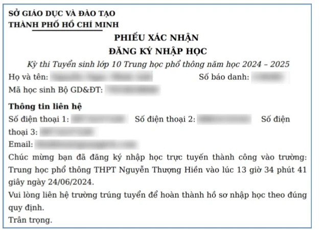 xác nhận nhập học