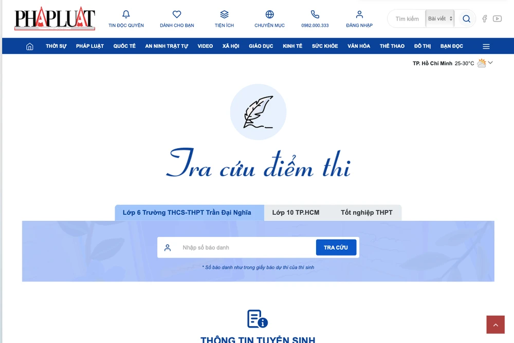 Trang tra cứu điểm thi