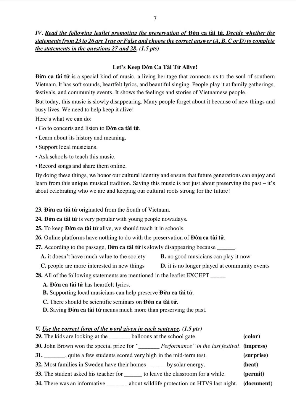 Đề thi môn Tiếng Anh