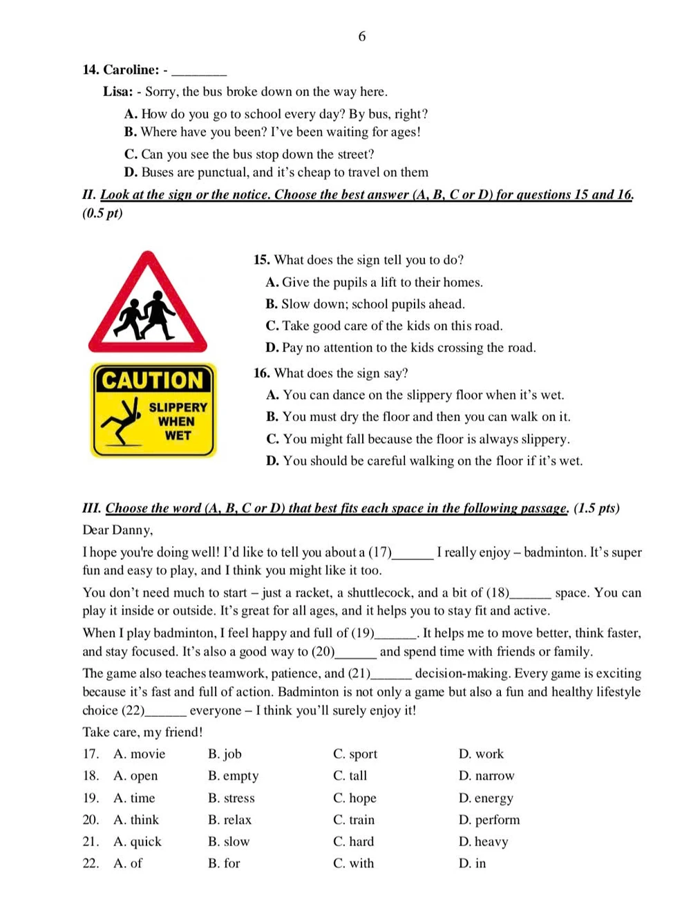 Đề thi môn Tiếng Anh