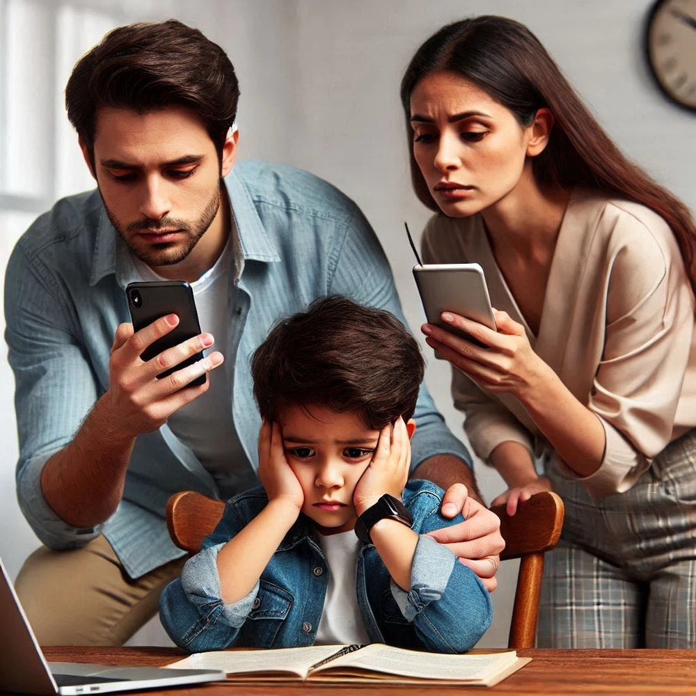 cha mẹ hãy bớt dùng điện thoại