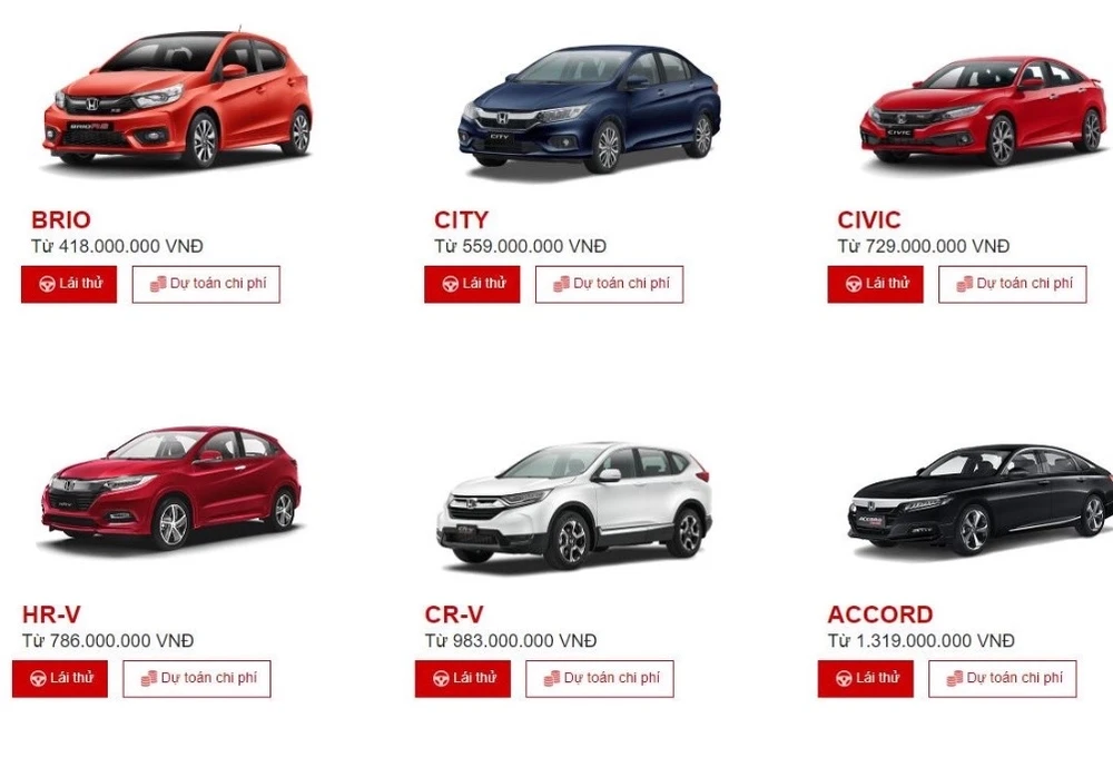 Website HVN chỉ còn 6 dòng xe chủ đạo.