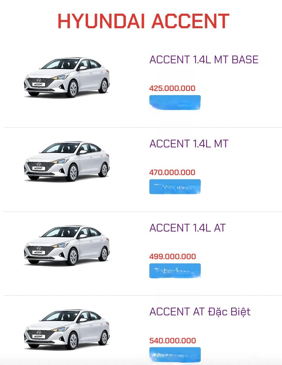 Giá Hyundai Accent hiện nay.