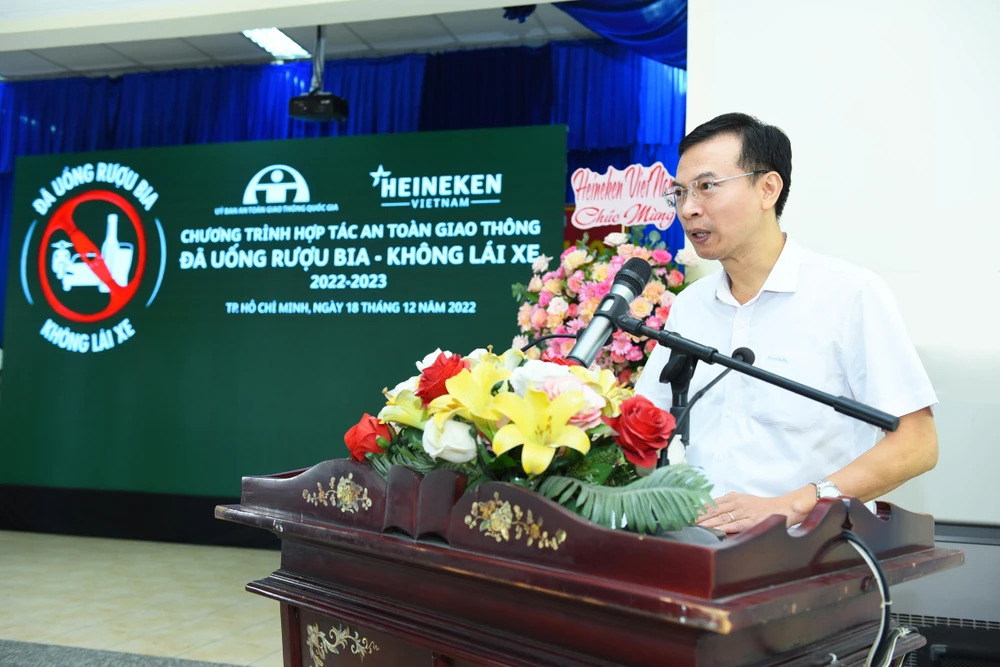 Ông Trần Hữu Minh, Chánh Văn phòng Ủy ban ATGT Quốc gia phát biểu tại chương trình.