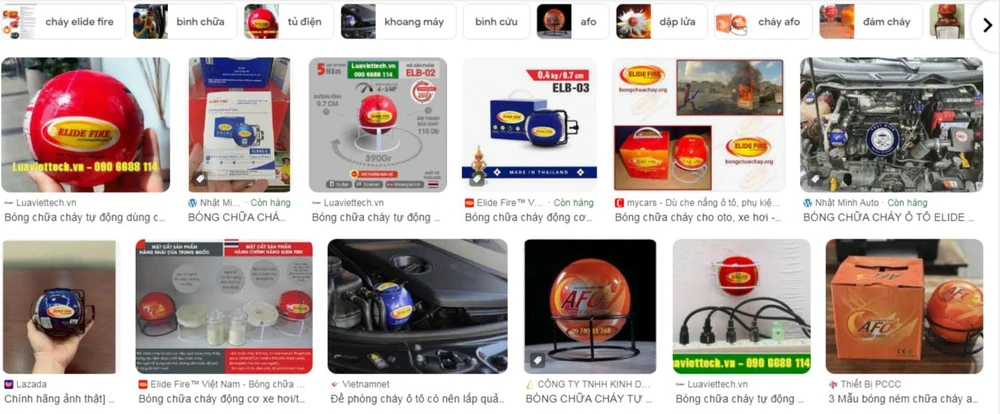 Nhiều loại bóng chữa cháy khi gõ trên các trang công cụ tìm kiếm. (Ảnh cắt từ Google)