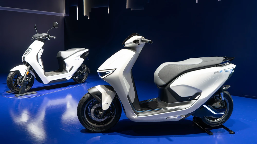 Mẫu xe máy điện của Honda đang được trưng bày tại Triển lãm Japan Mobility Show 2023.
