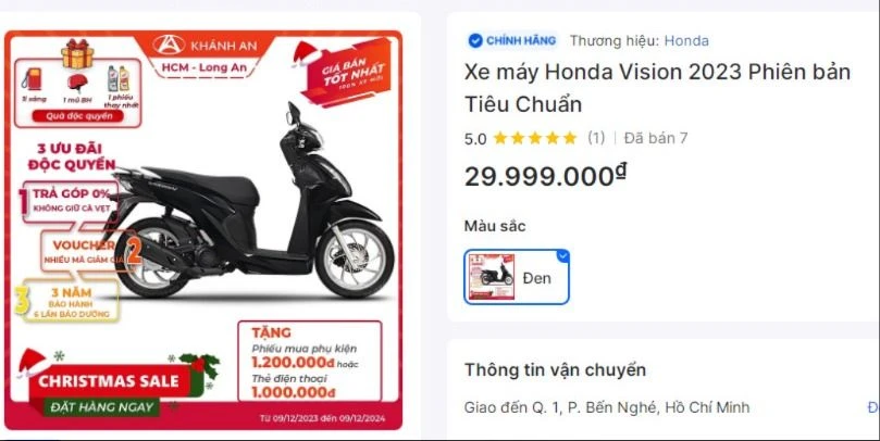 Một đại lý bán Honda Vision với giá 29,999 triệu đồng.