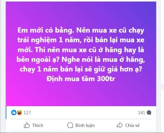Một thành viên nhờ mọi người tư vấn nên mua xe gì.