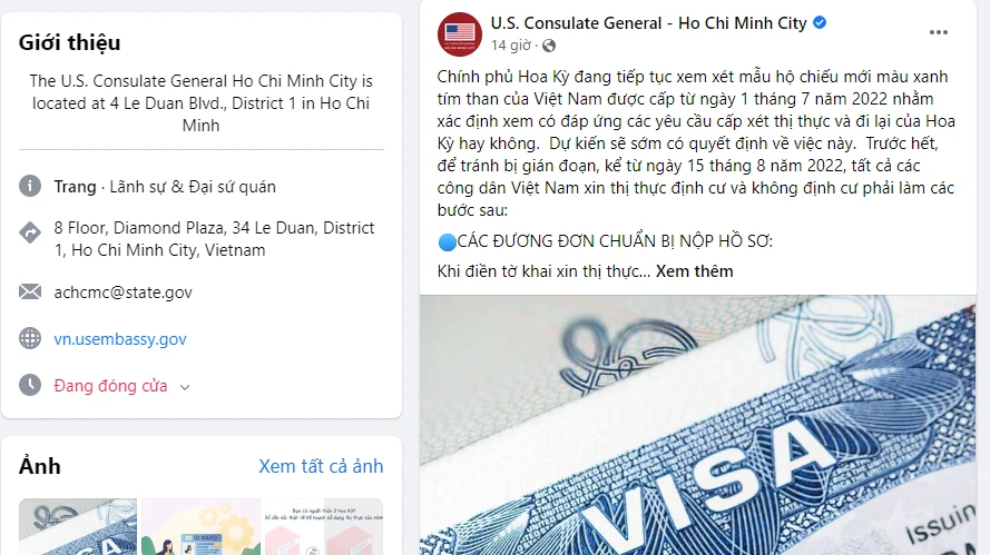 Thông báo của Lãnh sự quán Hoa Kỳ tại TP.HCM