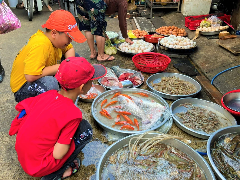 Cá chép sống được bán với gia 20.000 đồng/con.