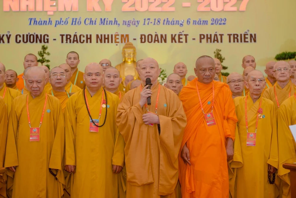 Hòa thượng Thích Lệ Trang chia sẻ tại đại hội. Ảnh: BTC