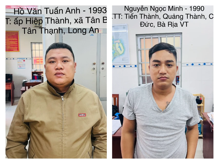 Hồ Văn Tuấn Anh và Nguyễn Ngọc Minh tại cơ quan công an. Ảnh: CTV