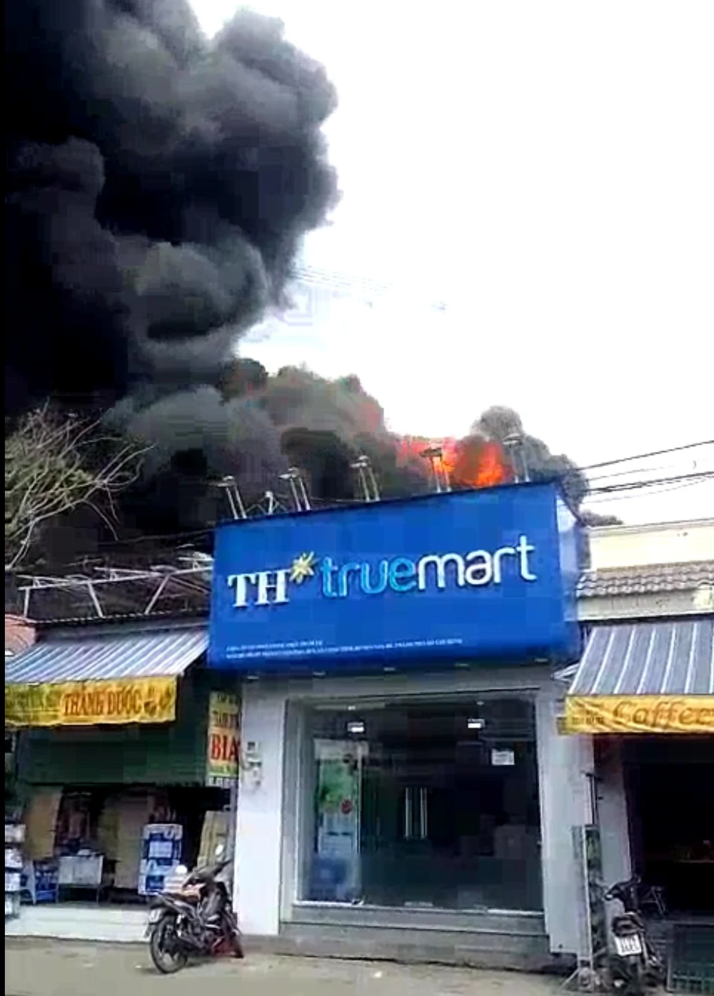 Ngọn lửa và cột khói bốc lên cao. Ảnh: TS