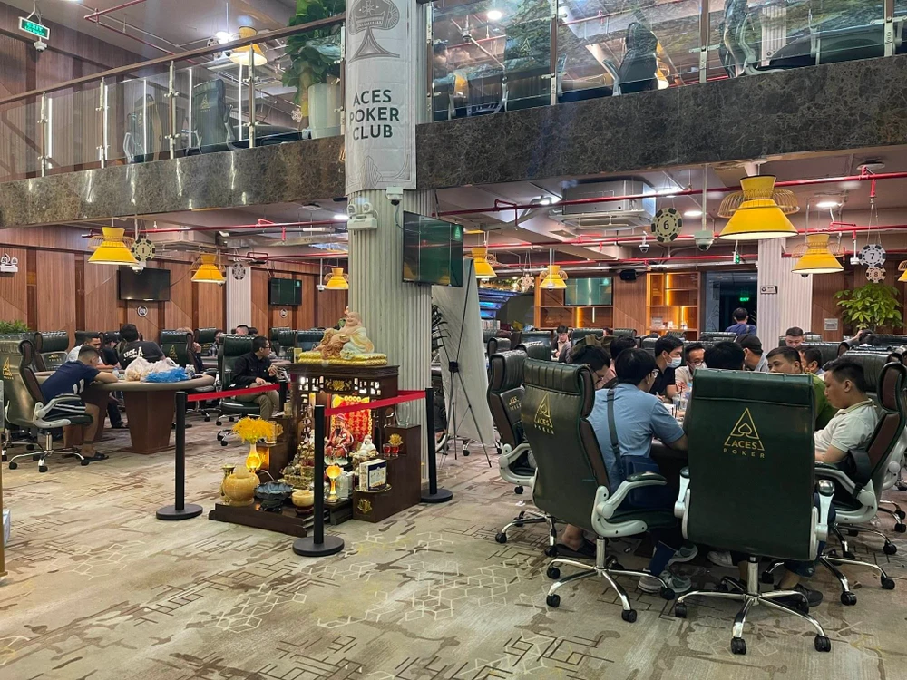 Cơ sở Aces Poker này không được cơ quan chức năng cấp phép. Ảnh: CM