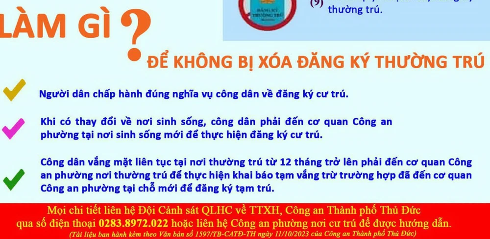 Công an TP Thủ Đức chỉ cách để không bị xóa đăng ký thường trú