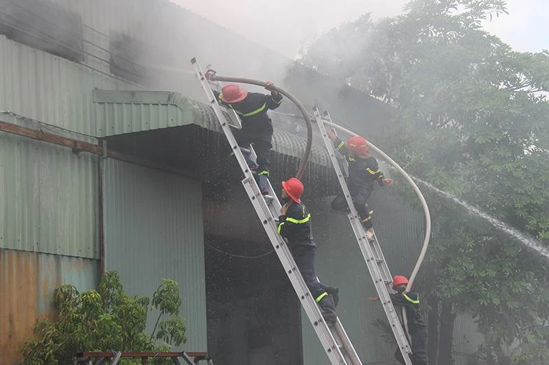 Việc chữa cháy rất khó khăn do đám cháy lan nhanh, địa hình phức tạp. Ảnh: NO Việc chữa cháy rất khó khăn do đám cháy lan nhanh, địa hình phức tạp. Ảnh: NO