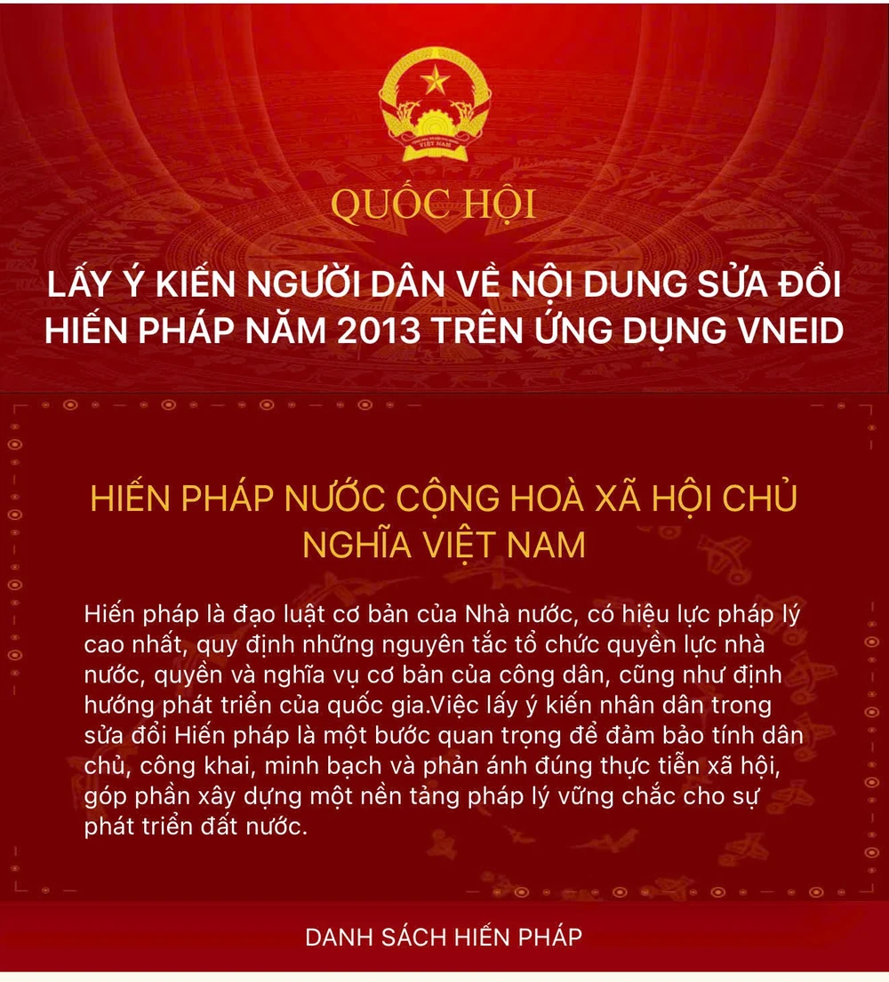 Bộ Công an hướng dẫn các bước góp ý sửa Hiến pháp trên ứng dụng VNeID