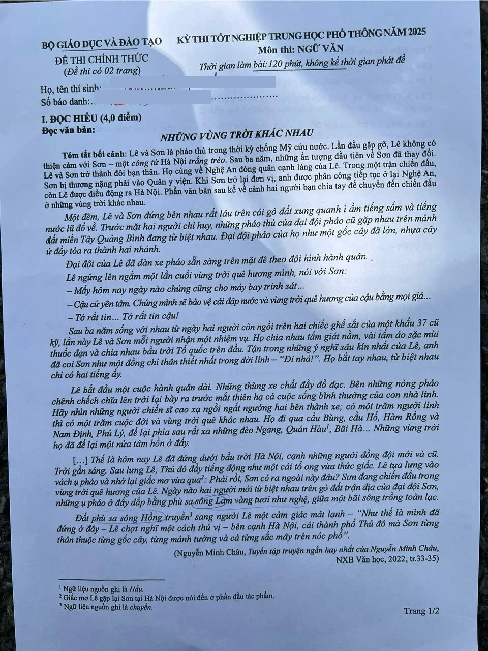 Đề Văn thi tốt nghiệp THPT năm 2025