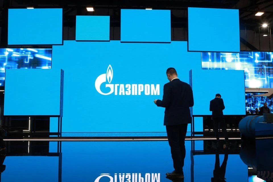 Logo của tập đoàn Gazprom tại diễn đàn khí đốt quốc tế Saint Petersburg tại thành phố Saint Petersburg (Nga) vào ngày 15-9. Ảnh: REUTERS