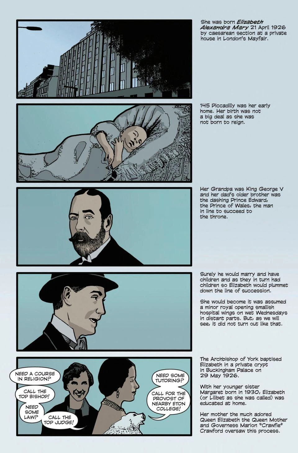 Một trang trong cuốn truyện tranh kỷ niệm cuộc đời của Nữ hoàng Elizabeth II của nhà xuất bản TidalWave Comics. Ảnh: REUTERS Một trang trong cuốn truyện tranh kỷ niệm cuộc đời của Nữ hoàng Elizabeth II của nhà xuất bản TidalWave Comics. Ảnh: REUTERS