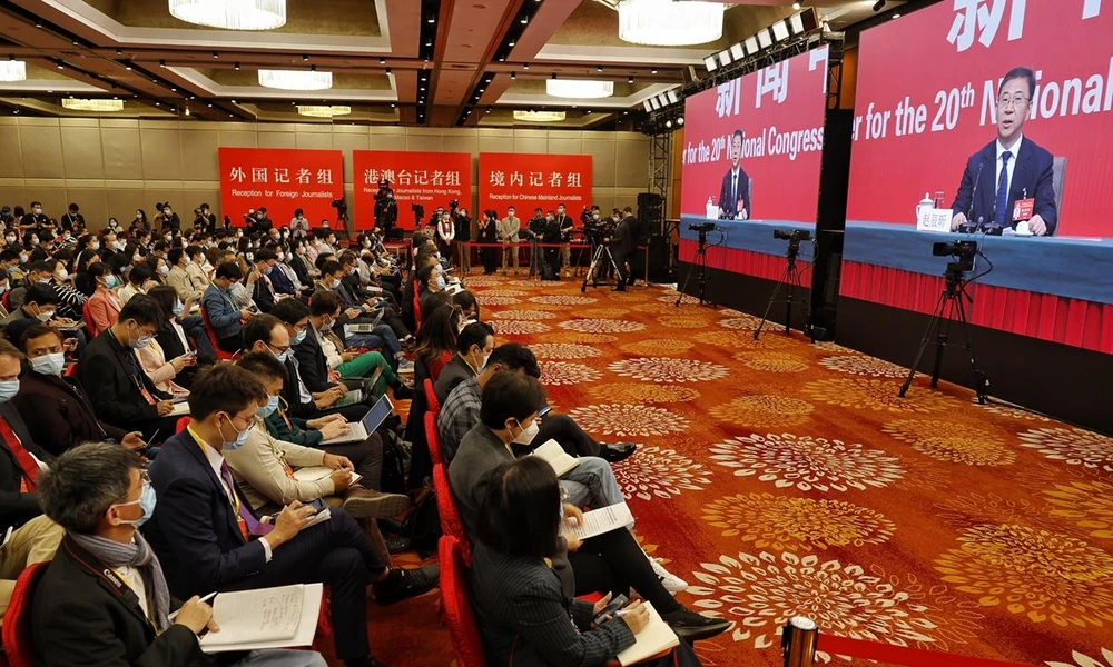 Họp báo bên lề Đại hội đảng Cộng sản Trung Quốc lần thứ 20 đang diễn ra tại Bắc Kinh vào ngày 17-10. Ảnh: GLOBAL TIMES