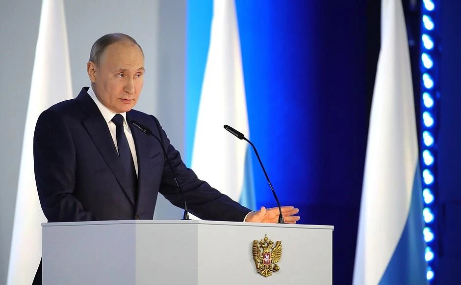 Tổng thống Nga Vladimir Putin đọc diễn văn thường niên năm 2021 trước Quốc hội Liên bang, ở thủ đô Moscow. Ảnh: ĐIỆN KREMLIN Tổng thống Nga Vladimir Putin đọc diễn văn thường niên năm 2021 trước Quốc hội Liên bang, ở thủ đô Moscow. Ảnh: ĐIỆN KREMLIN