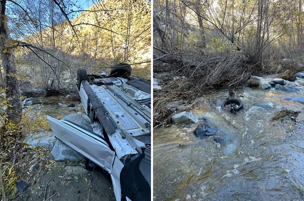 Chiếc xe của cặp đôi Cloe Fields và Christian Zelada rơi xuống hẻm núi ở phía Nam bang California (Mỹ) ngày 13-12. Ảnh: CLOE FIELDS