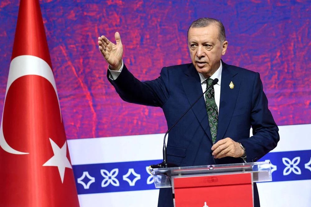 Tổng thống Thổ Nhĩ Kỳ Recep Tayyip Erdogan trong cuộc họp báo tại Hội nghị thượng đỉnh G20 ở Bali (Indonesia) ngày 16-11. Ảnh: REUTERS