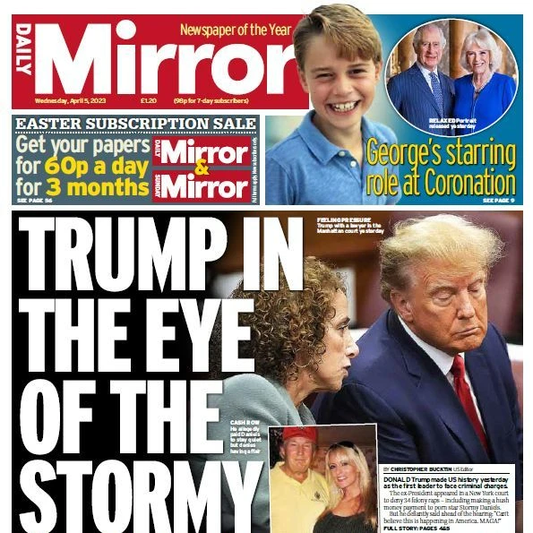 Trang nhất tờ The Mirror (Anh) ngày 5-4. Ảnh: TWITTER