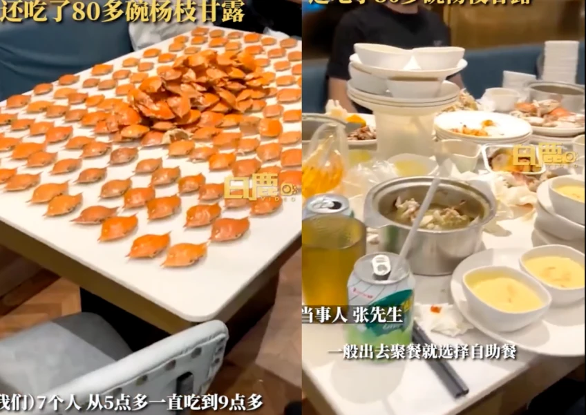 Số thức ăn có trong video ăn buffet của nhóm thực khách. Ảnh: BAIDU