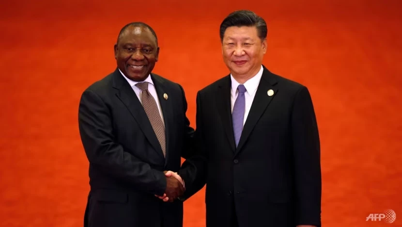 Tổng thống Nam Phi Cyril Ramaphosa (trái) và Chủ tịch TQ Tập Cận Bình tại Diễn đàn Hợp tác Trung Quốc-Châu Phi ở thủ đô Bắc Kinh (TQ) ngày 3-9-2018. Ảnh: AFP